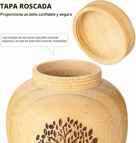 Vista 4 de Pequeños Juegos de Urnas para Cenizas Humanas, Conjunto de 1, Mini Urnas para Cenizas Hechas de Bambú con Patrón de Árbol de la Vida Grabado, Mini