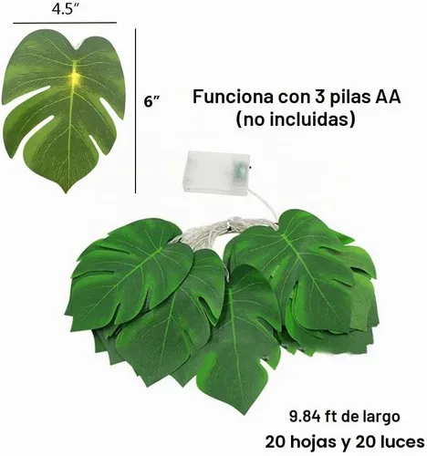 Vista 6 de WEISPARK Guirnalda de 20 luces LED de hojas de palma, hojas de Monstera artificiales tropicales para colgar en la pared, enredadera para fiesta A/1