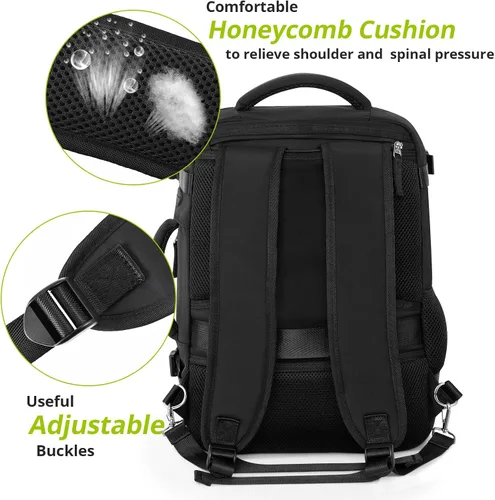 Vista 7 de Mochila de Viaje Snoffic para Mujer, Negro, 17 pulg.