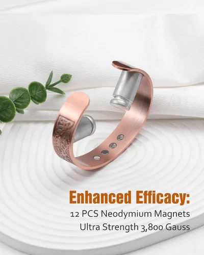Vista 4 de Pulsera de cobre para hombres, pulsera magnética de cobre de 18X de fuerza para hombres con imanes de 3,800 Gauss, cobre sólido puro al 99.99%