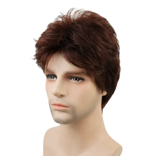 Vista 11 de Lydell Peluca de cabello sintético sintético corto natural para hombres (marrón ceniza medio)