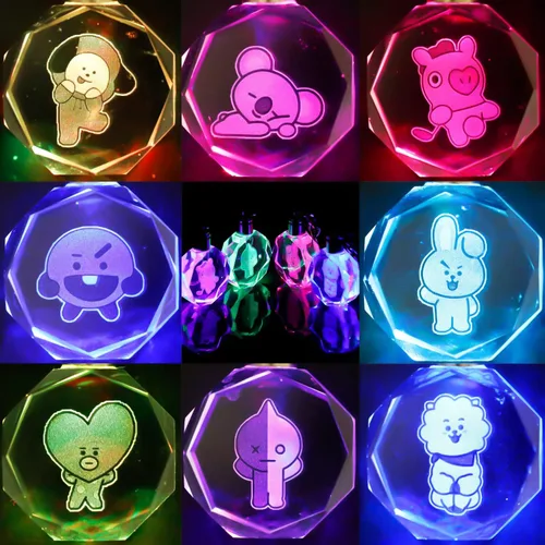 Vista 3 de Juego de 8 llaveros Kpop Bangtan Boys Bts de Rj Chimmy Cooky Shooky Mang Koya Tata Van luminoso cristal colgante llavero Estilo Lkr-bts 8 NAA