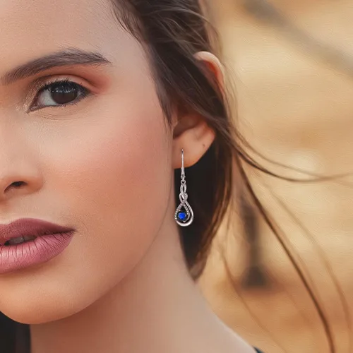 Vista 4 de Wisbal Infinity - Aretes colgantes de plata de ley 925, aretes de tuerca celta con piedras preciosas para mujer