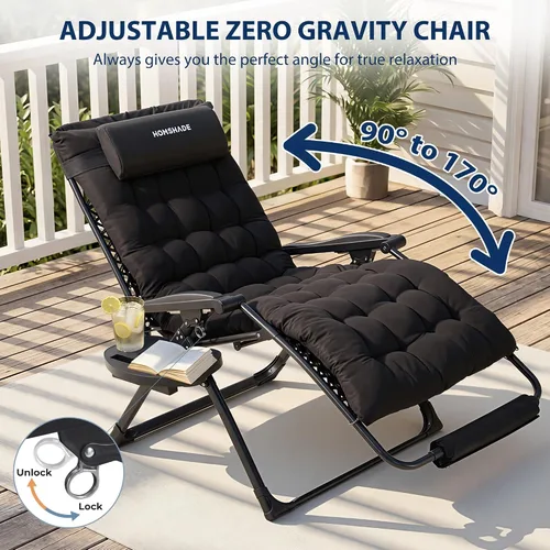 Vista 3 de HOMSHADE Silla de gravedad cero de gran tamaño XXL de 33 pulgadas, soporta Negro