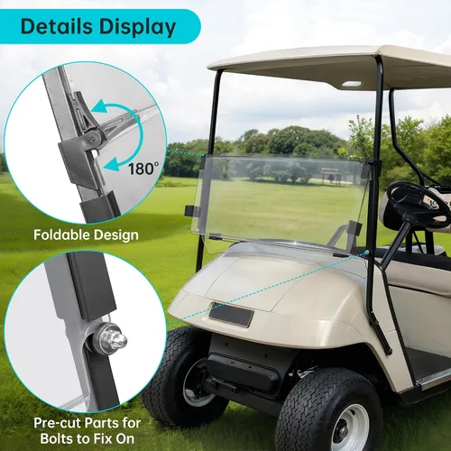 Vista 6 de 10L0L Parabrisas para carrito de golf EZGO TXT a gas y eléctrico 1995 en adelante, plegable, anti-UV y resistente a los impactos, Transparente