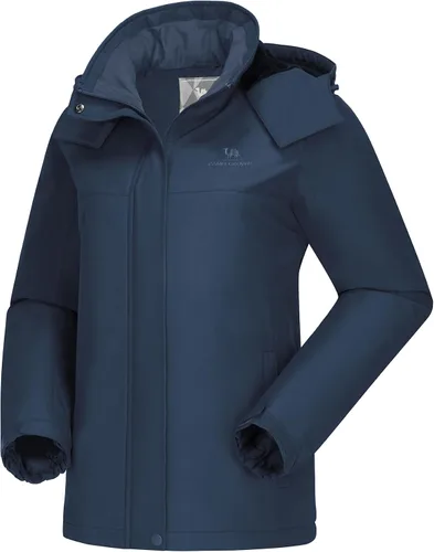 Vista 2 de CAMEL CROWN Chaqueta de esquí para mujer, abrigo de nieve de invierno grueso, forro polar cálido, impermeable, chaqueta femenina con capucha