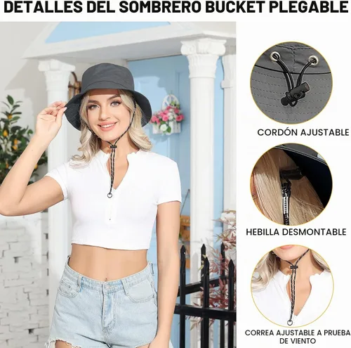Vista 6 de Packable Bucket Hat for Women Waterproof UV Protection Sun Hat Gris profundo