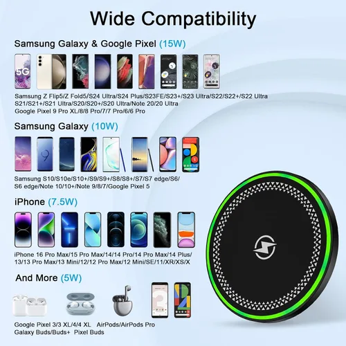 Vista 6 de Almohadilla de carga inalámbrica para Android, estación de teléfono de carga rápida para Samsung Galaxy S25 Ultra S24FE S24 Ultra Plus S23 Ultra