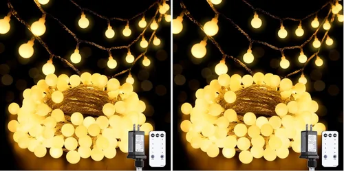 Vista 8 de JMEXSUSS Guirnalda de 100 luces LED que cambian de color, 33 pies, luces rojas, blancas y azules con control remoto y aplicación, cadena de luces