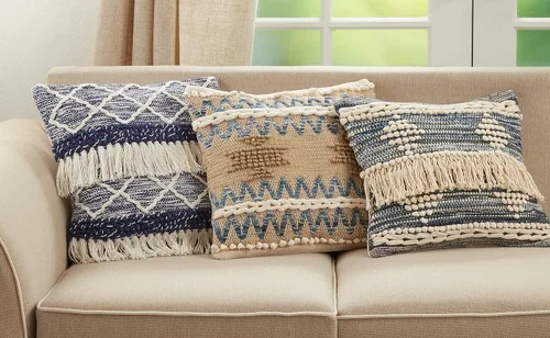 Vista 5 de SARO LIFESTYLE Almohada Chindi de múltiples texturas con relleno de poliéster, natural, 18