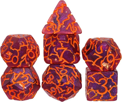 Vista 30 de Juego de dados de resina para DND, juego de 7 dados poliédricos negros D&D rellenos con papel de colores brillantes para juegos de rol