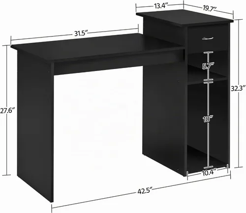 Vista 3 de Yaheetech Juego de escritorio y silla negra para computadora con cajón