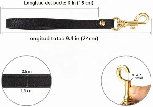 Vista 4 de Allzedream - Correa de pulsera de cuero genuino para cartera, monedero, embrague, teléfono celular, llavero Negro
