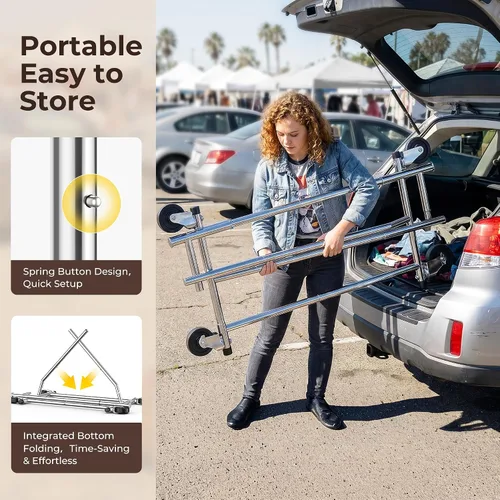 Vista 14 de HOKEEPER Perchero para ropa, percheros enrollables para colgar ropa, perchero portátil con ruedas bloqueables, perchero de ropa resistente de uso