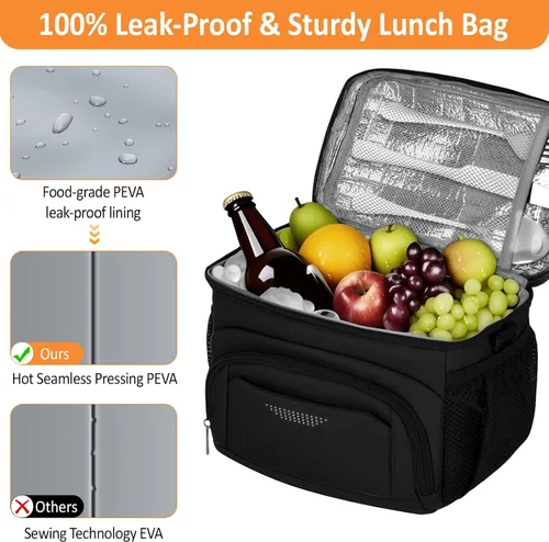 Vista 4 de Vankor Lonchera para Hombres y Mujeres, Bolsa de Almuerzo Aislada Reutilizable a Prueba de Fugas, Bolsa de Almuerzo Refrigerada con Correa Ajustable