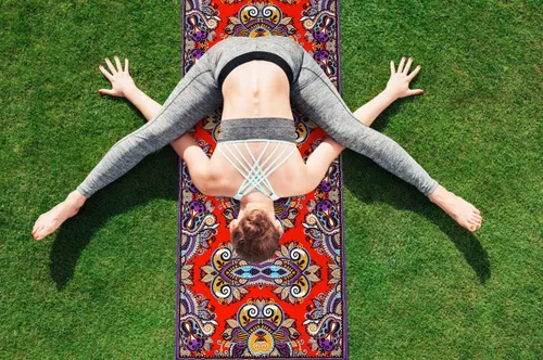 Vista 6 de Heathyoga, Toalla de yoga con diseño exclusivo de bolsillos en las esquinas de microfibra 100%, ideal para yoga, pilates y entrenamiento físico