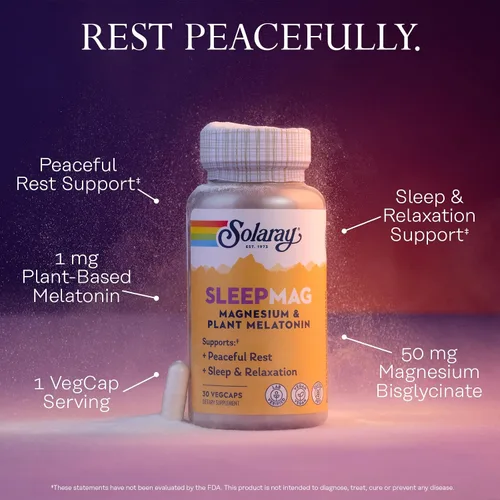 Vista 3 de SOLARAY SleepMag - Ayuda para dormir de glicinato de magnesio y melatonina de 1 mg - Relajación y apoyo para dormir reparador - Melatonina