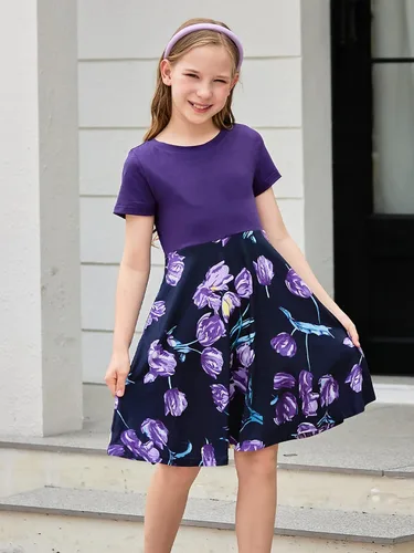Vista 3 de GORLYA Vestido de fiesta de manga corta con estampado floral para niñas de 4 a 12 años