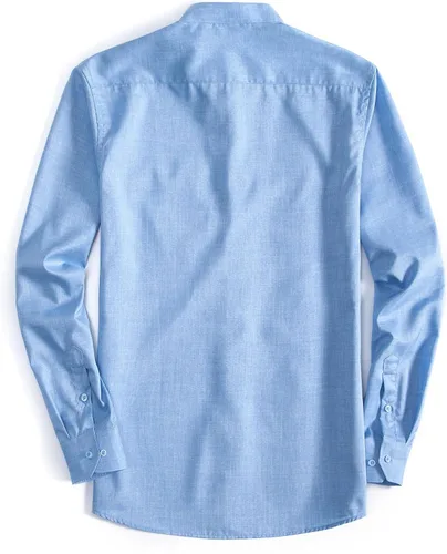 Vista 2 de Camisas de manga larga con cuello de banda (cuello mandarín) para hombre con bolsillo