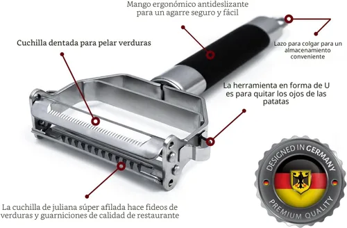 Vista 3 de DEISS PRO Dual – Pelador en juliana y pelador de verduras — Mango cómodo antiderrapante — Herramienta increíble para preparar ensaladas y fideos