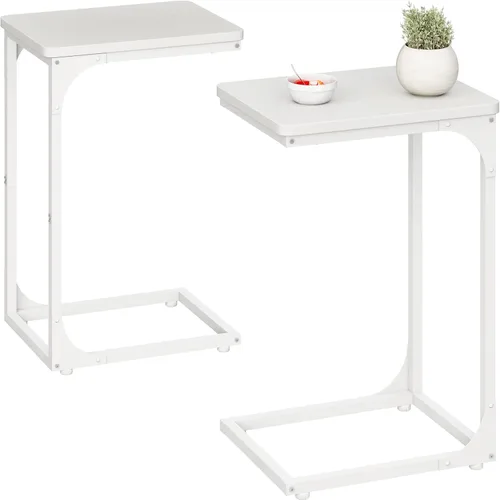Vista 8 de QEEIG - Juego de 2 mesas auxiliares de mesa en forma de C, modernas, color negro (017-30B)