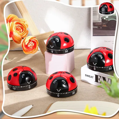Vista 6 de 4 temporizadores de cocina de mariquita para cocinar mariquita linda cocinar temporizador mecánico de 60 minutos, reloj despertador de cocina rojo