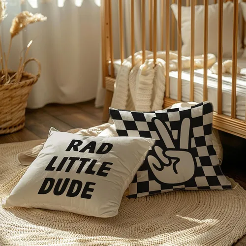 Vista 4 de Rad Little Dude - Juego de 2 fundas de almohada decorativas con letrero de la paz de Rad Little Dude Preppy Peace, fundas de almohada de moda