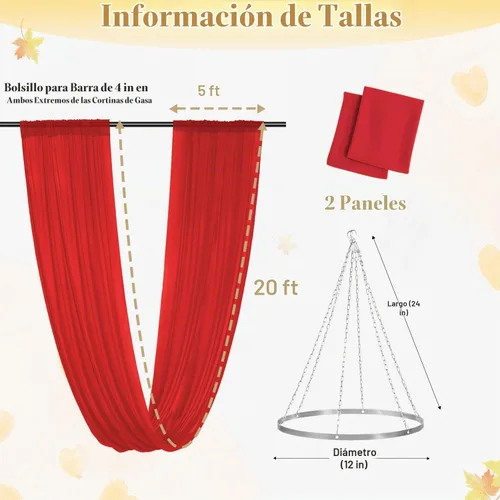 Vista 4 de MODFUNS Kit de cortina de techo para colgar, kit de cortina de techo de 12 pulgadas con 2 paneles de 5 x 20 pies, tela de cortina de techo de gasa