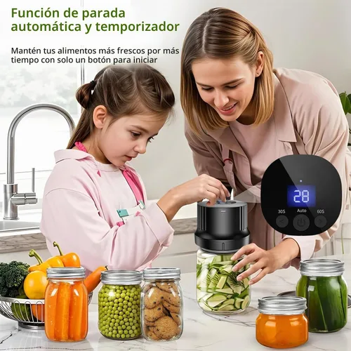 Vista 2 de Kit de sellador al vacío para tarros de masón, sellador automático de Trabaja con boca ancha+regular