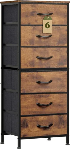 Vista 15 de WLIVE Cómoda Alta Negra para Dormitorio, Cómodas y Arcones de 6 Cajones, Cómoda de Tela para Closet, Sala de Estar, Mesa de Noche con Marco