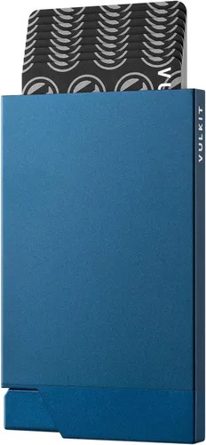Vista 9 de VULKIT Tarjetero desplegable minimalista para tarjetas de crédito, bloqueo RFID, funda delgada de metal para hombres o mujeres (negro)
