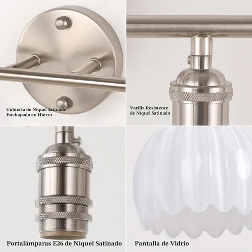 Vista 7 de Shenmoyl Lámparas de baño, lámpara de pared de 2 luces para tocador sobre espejo con pantalla de vidrio tulipán blanco para dormitorio, sala