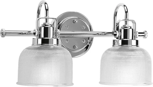 Vista 15 de Progress Lighting P2989-15 Colección Archie Tocador de Baño Costero de Cristal Transparente Prismático Doble, 1 Luz, Cromo Pulido