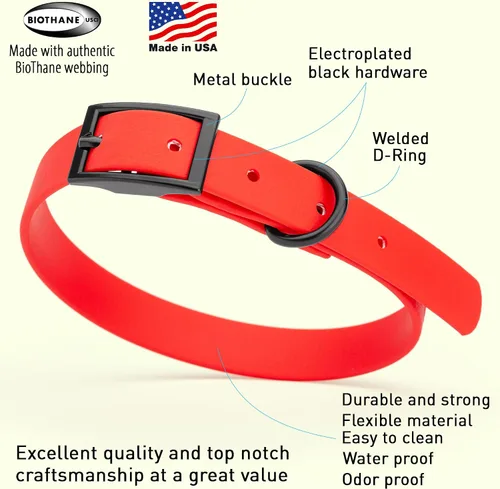 Vista 438 de Dogline Biothane - Collar impermeable para perro con hebilla de liberación rápida, resistente cincha de nailon recubierta con resistente y a prueba