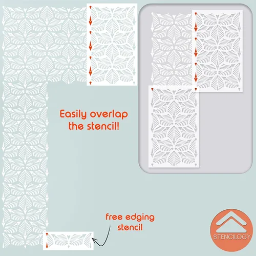 Vista 6 de STENCILOGY® / Danubio - Plantilla de pared XL de 23 "x 38", hoja de palma, plantillas de pared grandes para pintura, plantilla de pared floral grande