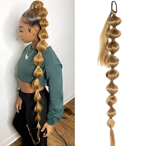 Vista 13 de Extensión de cola de caballo de trenza larga con lazo elástico, 1 unidad, extensiones de cabello sintético lacio y elegante envolvente para mujer