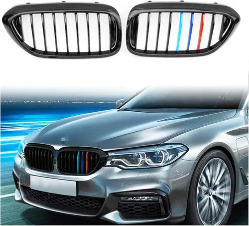 Vista 12 de Rejilla F10, parrilla frontal negra compatible con BMW 2010-2017 5 Series F10 F11 F18 M5 528i 535d 535i 550i, M Color Double Slats