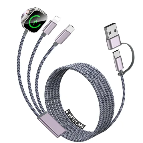Vista 10 de Esenciales de viaje para cargador de Apple Watch, cargador de iPhone, cable de carga múltiple 3 en 2, tipo C, Lightning/cable magnético de carga