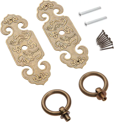 Vista 2 de dophee 2 tiradores de puerta de latón estilo chino vintage con tornillos