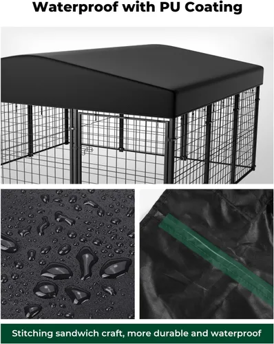 Vista 8 de PawGiant Funda de repuesto para perrera para exteriores, cubierta impermeable 420D resistente a los rayos UV para recinto grande de 9.8 x 9.8 pies