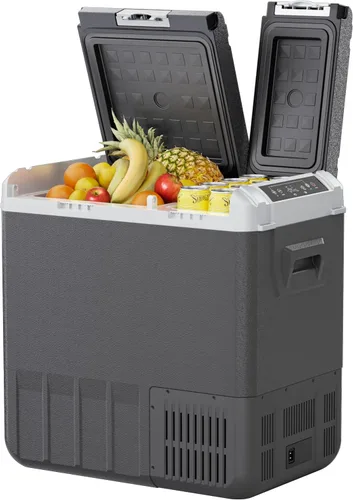 Vista 8 de Refrigerador portátil de 12 voltios para el coche, enfriador eléctrico de 37 cuartos de galón (35L), congelador portátil de doble zona con 12/24V CC