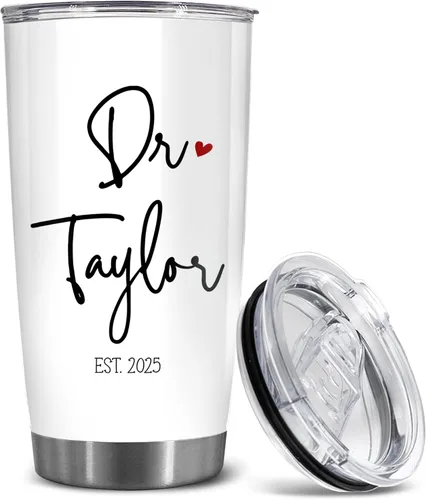 Vista 9 de BECHUSKY Regalo de graduación de doctorado personalizado, taza de doctorado con nombre personalizado, vaso de doctorado para hombres y mujeres