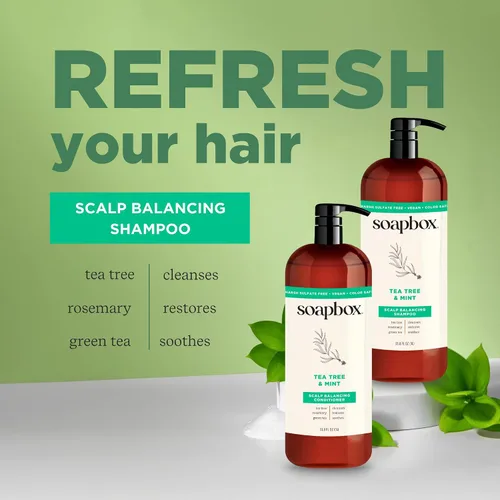 Vista 4 de Soapbox Champú de Árbol de Té, Libre de Sulfatos Agresivos, Sin Parabenos, Sin Siliconas, Seguro para el Color y Champú Vegano para el Cabello