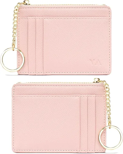 Vista 34 de Tarjetero delgado con bloqueo RFID, billetera de bolsillo pequeño, con cremallera Keychian para monedero, monedero y tarjetero para mujeres y hombres