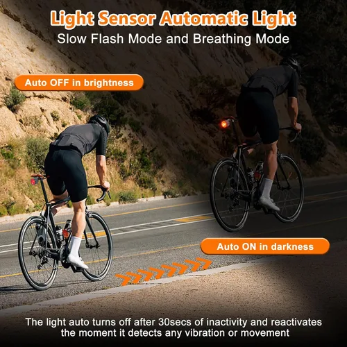 Vista 5 de NineLeaf Smart Brake Sensing Rear Bike Lights, Bicycle Tail Light, Bike Lights for Night Riding, Auto On/Off, 300 Lumen 220°Adjustable Angle 1000M