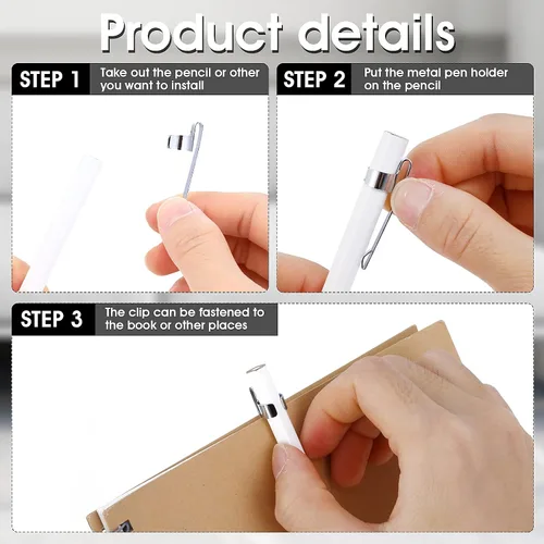 Vista 3 de ASTER 20 clips de metal para bolígrafos a presión para bolsillo de camisa, clips portátiles para portalápices, portalápices deslizantes