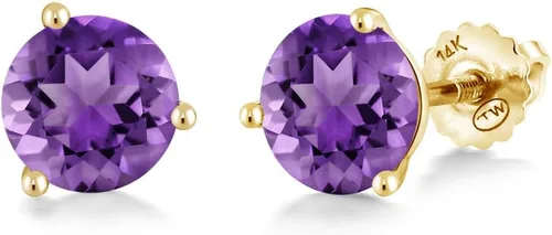 Vista 169 de Gem Stone King Aretes de Martini de oro amarillo de 14 quilates Aretes de tuerca de 3 puntas para mujeres y hombres Redondos de 0.236 pulgadas