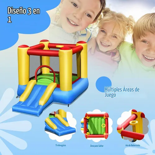 Vista 3 de OLAKIDS Castillo inflable para rebotar, castillo de salto con tobogán, área de rebote, malla de poliéster, borde de baloncesto, casa hinchable