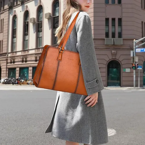 Vista 2 de Banuce Maletín de cuero italiano de grano completo para mujer, bolsos y bolsos de mano, Estilo 1