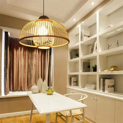 Vista 2 de Lámpara de bambú y madera de estilo chino personalidad creativa Hueco Endant Light Industrial Retro Material Natural Linterna Luz Colgante E27